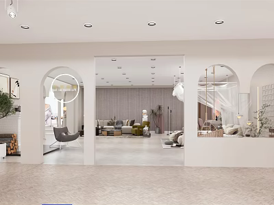 Modern Public Office Space Interior Design With Open Layout Sofas And Green Plants 3d model