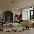 Elegant Modern Living Dining Room Interior With Cream Sofa Marble Coffee Table And Large Windows