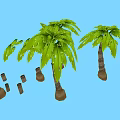 Cartoon Scene With Green Palm Trees Blue Background And Scattered Brown Parts