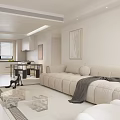 Modern Living Dining Room Interior With White Sofa And Glass Coffee Table Open Layout