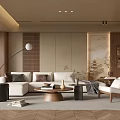 Modern Living Room Interior With Beige Sofa Wooden Coffee Table And Floor Lamp