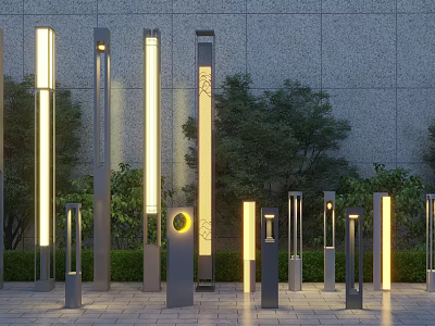 Modern Outdoor Lights With Various Tall Lamp Post Designs For Garden Landscape 3d model