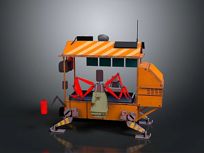 Orange Mobile Food Cart With Red Mechanical Arms And Tracked Base 3d model