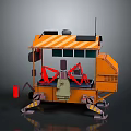 Orange Mobile Food Cart With Red Mechanical Arms And Tracked Base
