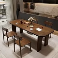 Wooden Dining Table Set With Four Chairs And Tabletop Decor In Modern Interior