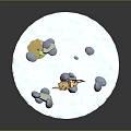 3D Circular Blue Water Scene With Small Sailboat Rocks And Floating Clouds