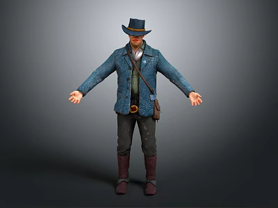 Game Movie Character 3D Model With Blue Coat Green Vest Brown Pants Boots And Satchel 3d model