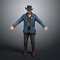 Game Movie Character 3D Model With Blue Coat Green Vest Brown Pants Boots And Satchel