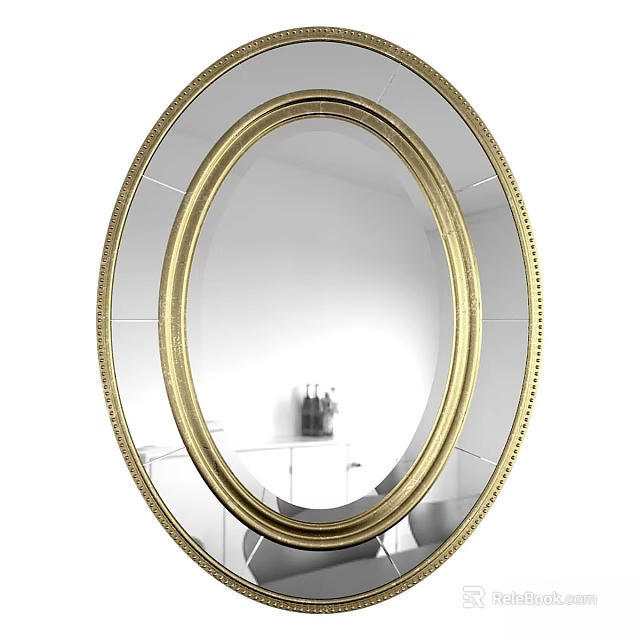 Oval Wall Mirror with Golden Ornate Frame for Home Interior Decor 3d model 