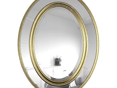 Oval Wall Mirror with Golden Ornate Frame for Home Interior Decor 3d model