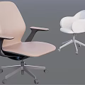 Two Modern Office Chairs Beige And White With Swivel Wheels And Armrests
