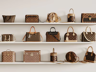 Elegant Classic Pattern Bags With Various Styles And Designer Details On Shelf 3d model