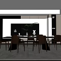 Modern Restaurant Interior Design Featuring Dining Table Chairs Plant Shelves And Window 3d model