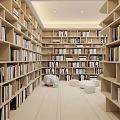 Bookcase Filled With Books In Cozy Reading Space With Seats