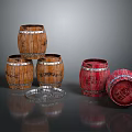 Decorative Household Wooden Barrels Stacked With Metal Hoops And Detachable Lid
