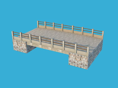 Rustic Stone Bridge with Masonry Piers Wooden Railings and Slab Deck 3d model