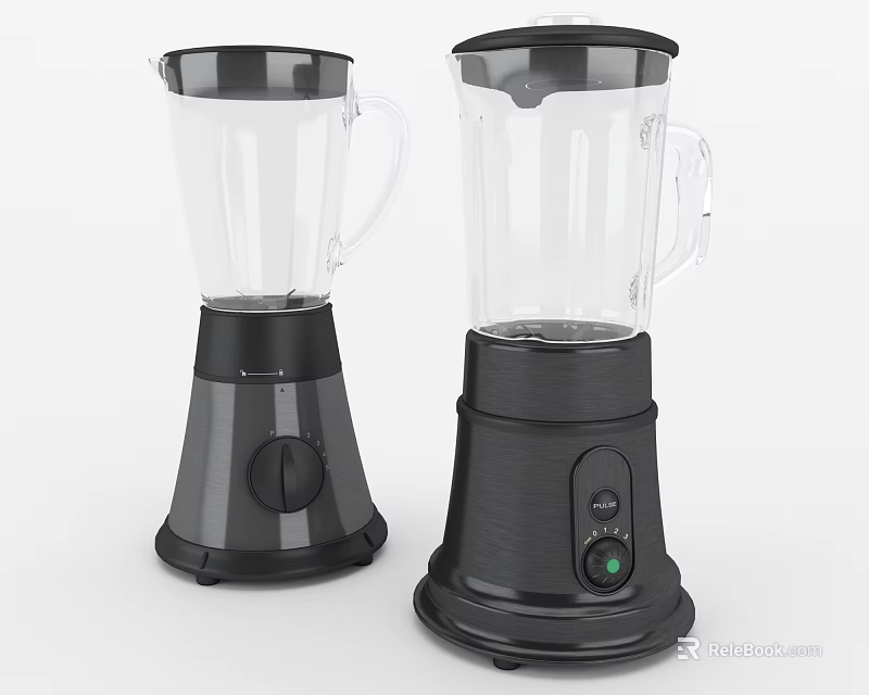 Modern Daily Appliance Blenders With Transparent Jars And Black Gray Control Knobs 3d model 