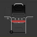 Black Outdoor Grill With Open Lid Red Storage Compartment And Wheels 3d model