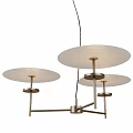 Modern Hanging Chandelier With Three Round Metal Disc Shades And Brass Bases