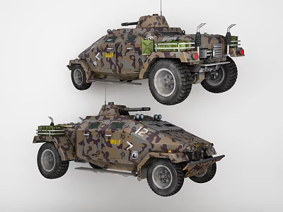 Military Tank With Camouflage Pattern Wheeled Design And Top Weaponry 3d model