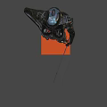 Futuristic Humanoid Robot Character With Metallic Body Blue Eyes And Red Accents On Black Background