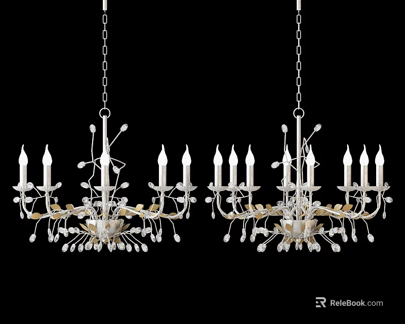 Elegant Crystal Chandeliers With Candle Shaped Arms And Hanging Pendants Design 3d model 