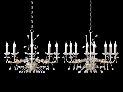 Elegant Crystal Chandeliers With Candle Shaped Arms And Hanging Pendants Design 3d model