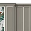 Elegant Gray Wainscoting With White Trim And Central Tropical Decorative Art