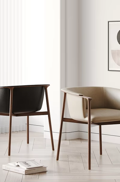 Modern Dining Chairs With Black And Beige Upholstery And Wooden Frames In Interior Space 3d model