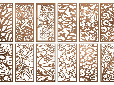 Artistic Laser Cut Metal Room Dividers With Intricate Floral And Geometric Patterns 3d model