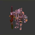 Game Movie Character Muscular Warrior with Green Orange Armor Giant Axe and Bearded Dwarf Design
