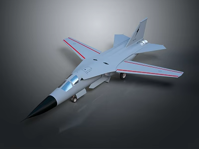 Gray Jet Airplane Model With Red Striped Wings And Pointed Nose 3d model