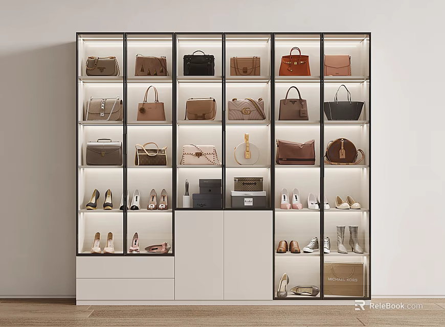 Modern Shoe Cabinet With Multiple Shelves Drawers For Organized Handbags And Shoes Storage 3d model 