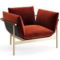 Red Velvet Single Sofa With Gold Metal Frame And Black Accents Modern Design
