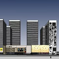 Modern Commercial Complex With Black White Striped Facade Glass Entrance And High Rise Urban Design