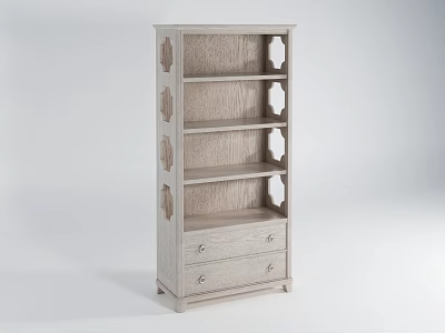 Minimalist Light Wooden Bookshelf with Multiple Shelves Side Cutouts and Bottom Storage Drawers 3d model
