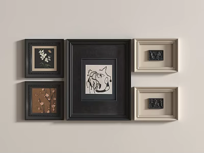Vintage Framed Artworks Wall Decor With Abstract Painting And Different Colored Frames 3d model