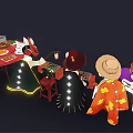 Colorful Cartoon Characters Gathered Around Dining Table With Food And Lit Lanterns