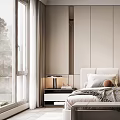 Modern Bedroom Interior With Upholstered Headboard Bed Nightstands Pendant Lights And Floor to Ceiling Windows