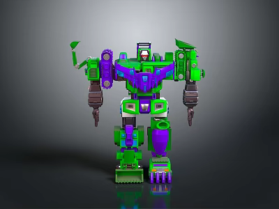 Green Purple Mechanical Robot With Shiny Armor And Standing Pose 3d model