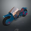 Futuristic Blue Motorcycle With Red Accents Transparent Windshield And Streamlined Design