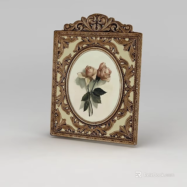 Elegant Ornate Carved Frame Featuring Oval Rose Design And Intricate Details 3d model 