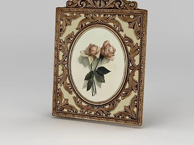 Elegant Ornate Carved Frame Featuring Oval Rose Design And Intricate Details 3d model
