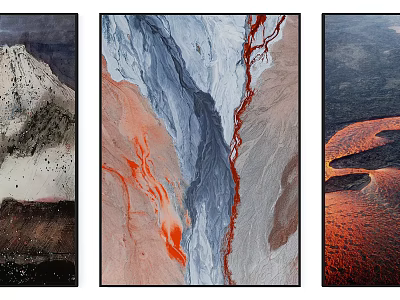 Abstract Landscape Triptych Art With Red Gray Streaks And Natural Patterns 3d model
