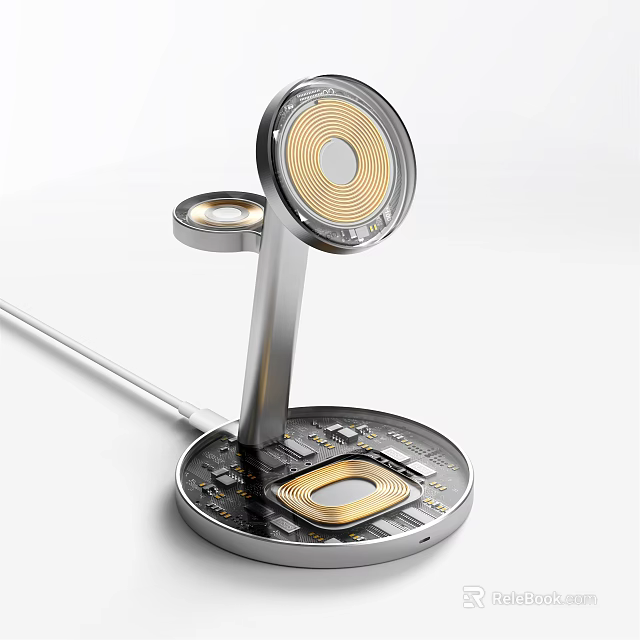 Modern Wireless Charger With Metal Stand Circular Pads And Circuit Base 3d model 