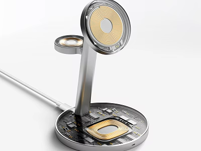 Modern Wireless Charger With Metal Stand Circular Pads And Circuit Base 3d model