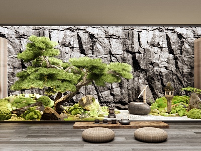 Japanese-style courtyard landscape sketch garden landscape landscaping moss plant combination stone pine fern 3d model