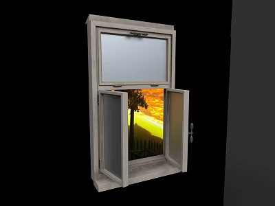 Open Window With Sunset View Tree And Fence Exterior Scene 3d model