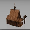 Traditional Wooden Building With Sloped Roof Cross On Top Small Tower And Decorative Carvings