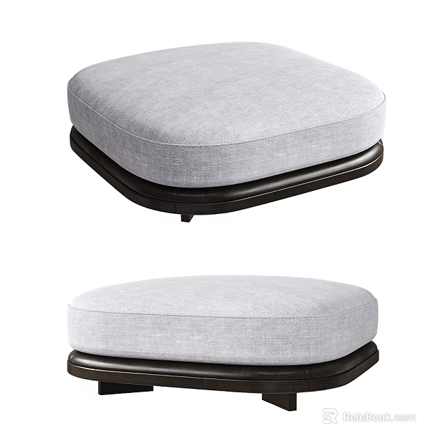 Modern Light Gray Upholstered Ottoman With Stylish Black Base For Living Room 3d model 